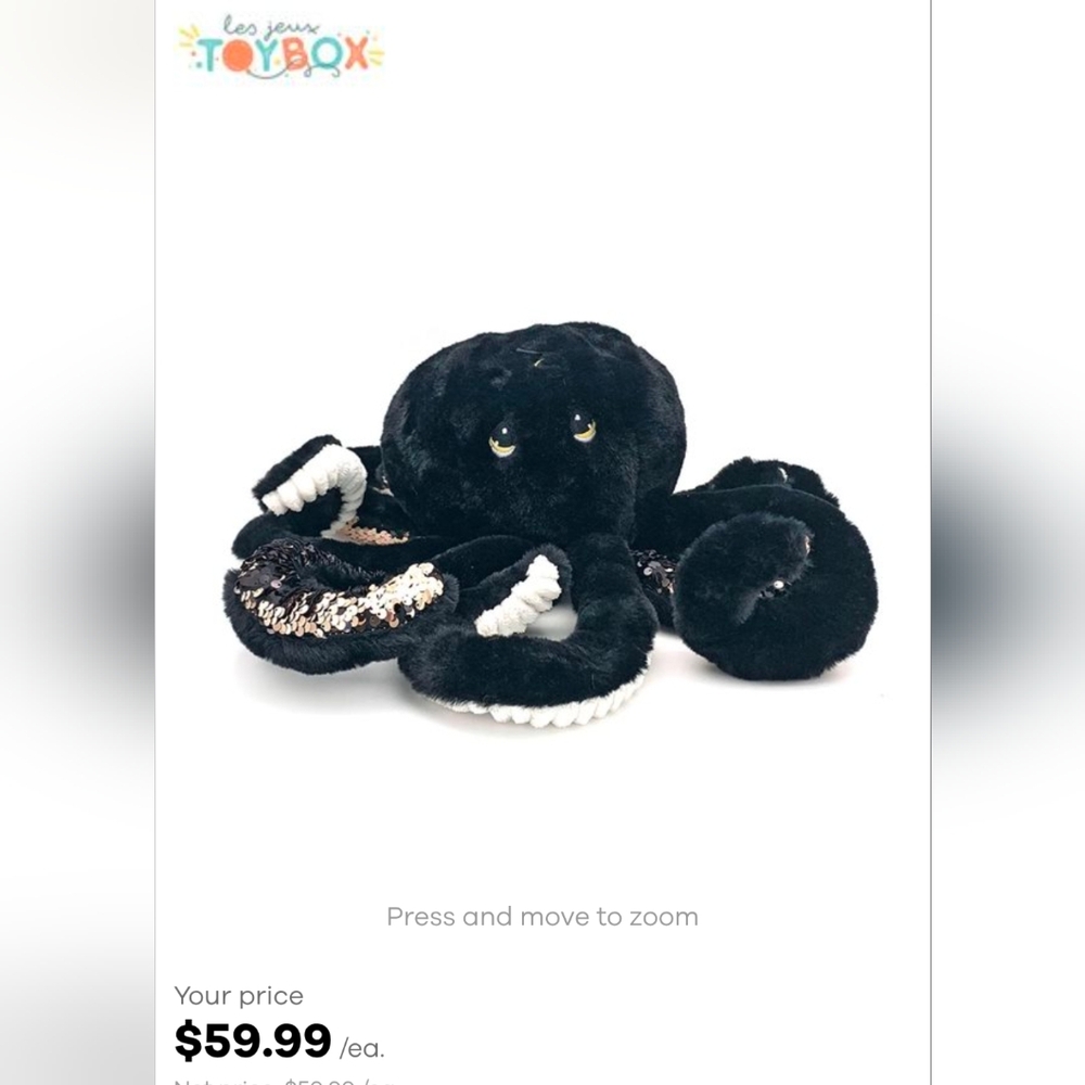 Black and Gold Collectable Plush Octopus Toy